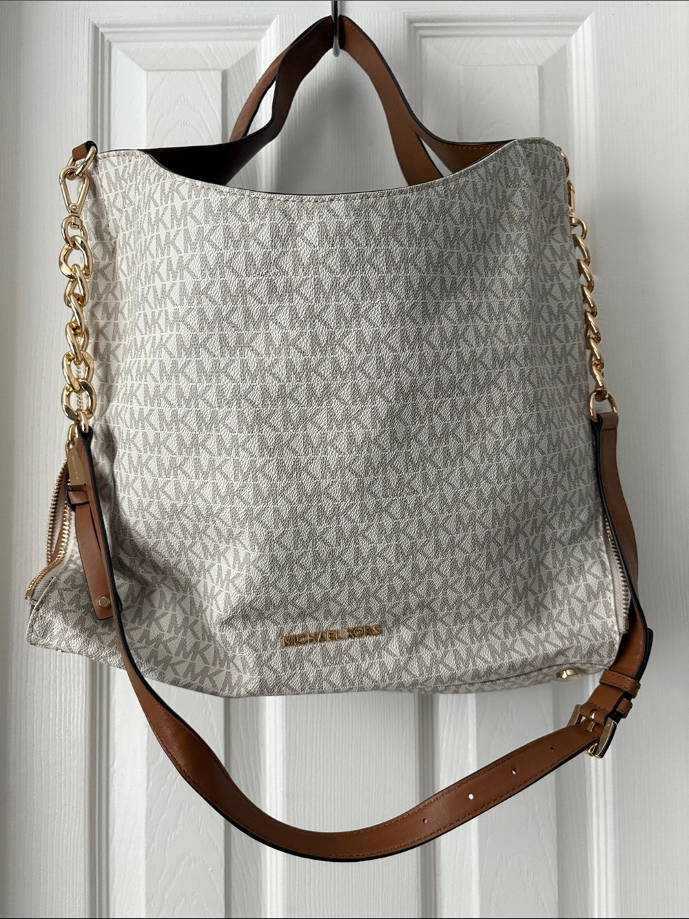 Michael Kors Bedford Large vanilla gold Convertible Shoulder Tote shoulder bag